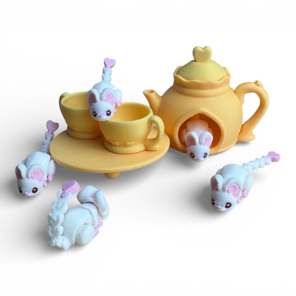 Miniature‎ Tea Set & Articulated Mice 3D Printed Collectibles
